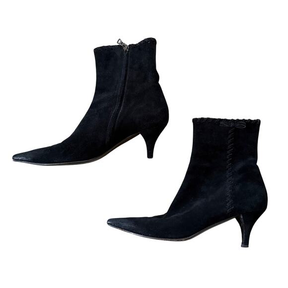 Prada Black Suede Kitten Heel Ankle Boots – Size 40.5